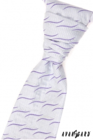 Esküvői nyakkendő díszzsebkendővel, lila hullámokkal