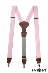 Y alakú rózsaszín nadrágtartó, bőr középpel, csipeszes fogatással ajándék csomagolásban