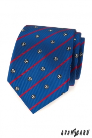 Kék labdarúgó nyakkendő piros csíkkal