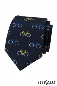 Kék nyakkendő színes kerékpár mintával
