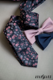 Kék keskeny nyakkendő rózsaszín mintával - szélesség 6 cm